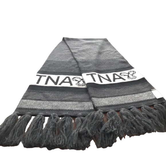 TNA GREY BLACK LOGO FRINGE High Bulk Long Scarf - Picture 6 of 7